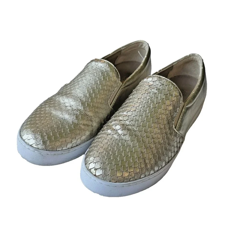Vionic Midi Women Slip On Sneakers Champagne Gold Metallic Scales Comfort Size 8